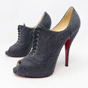 Christian Louboutin Lady Derby Flannel Lace Up Peep Toe Booties Womens Size 40